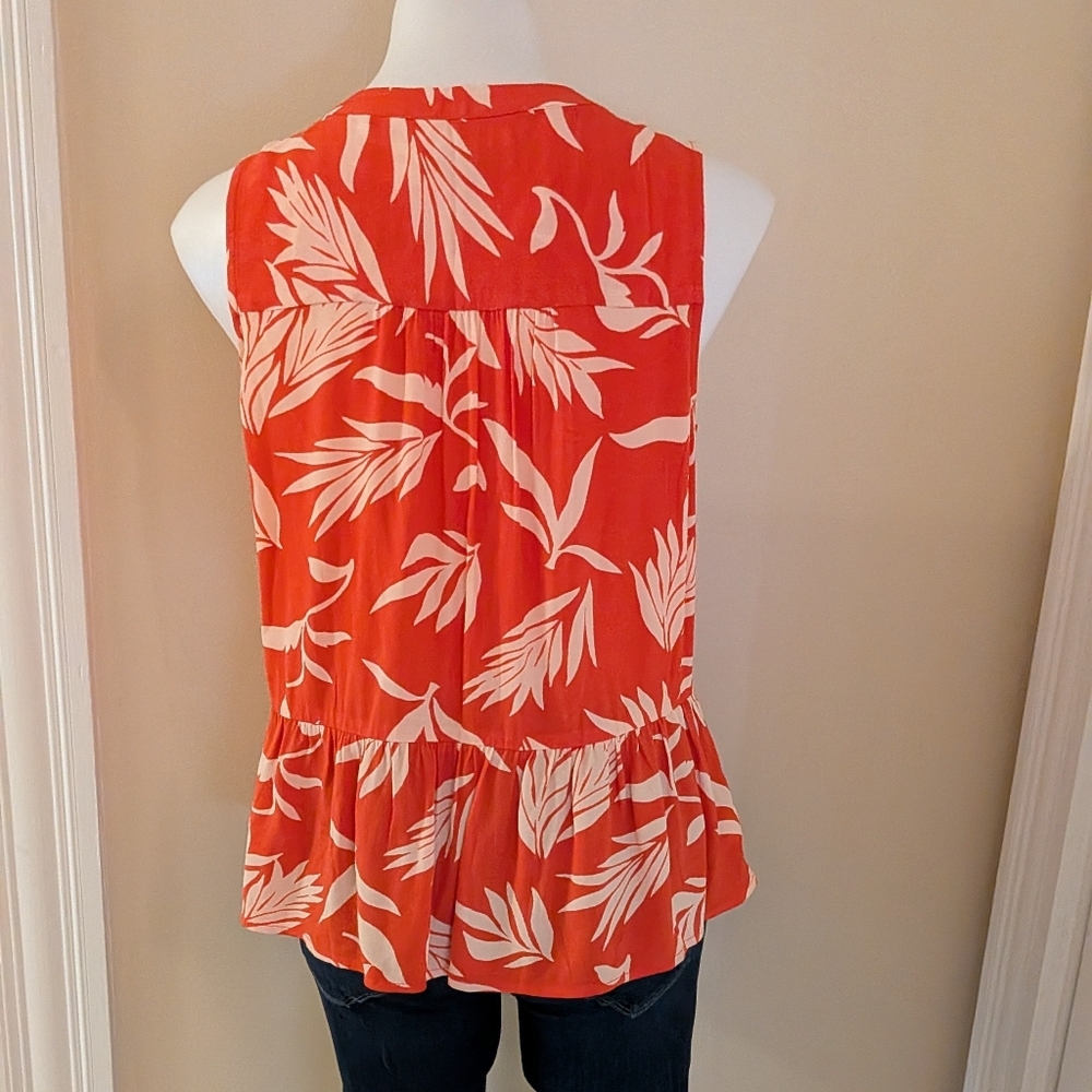 LOFT bright orange tank top with cream palm print size S - Picture 3 of 8